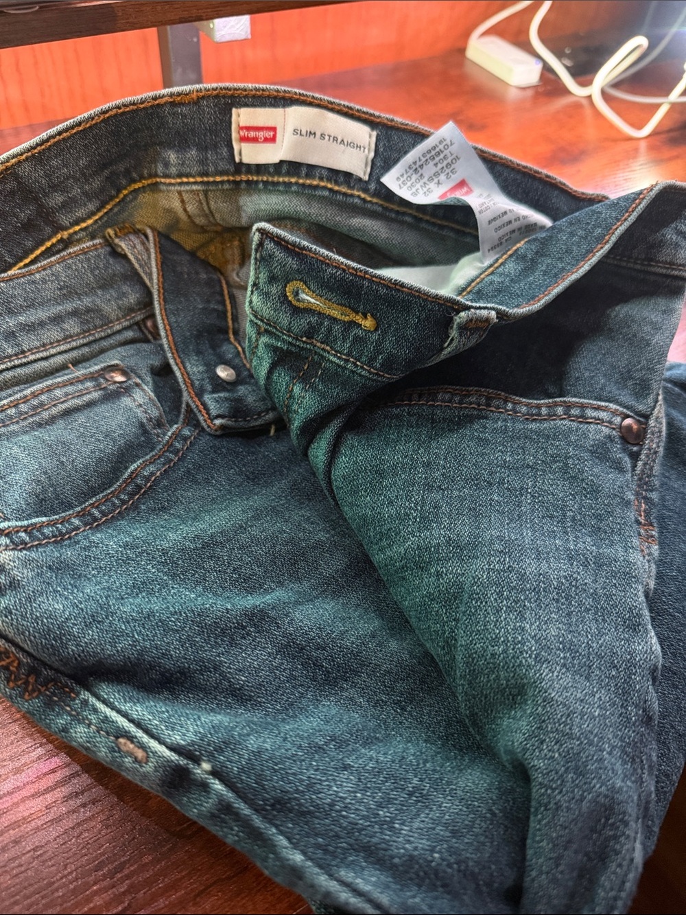 Wrangler Slim Straight Jeans in Teal-Blue Denim
